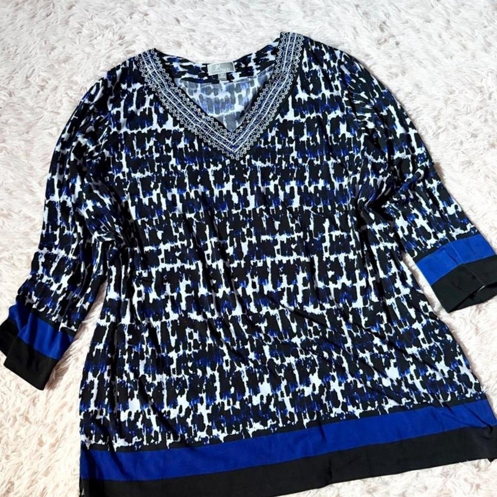 Abstract Color Block Mature Grandmacore Slinky Embellished Top Womens 2X Artist